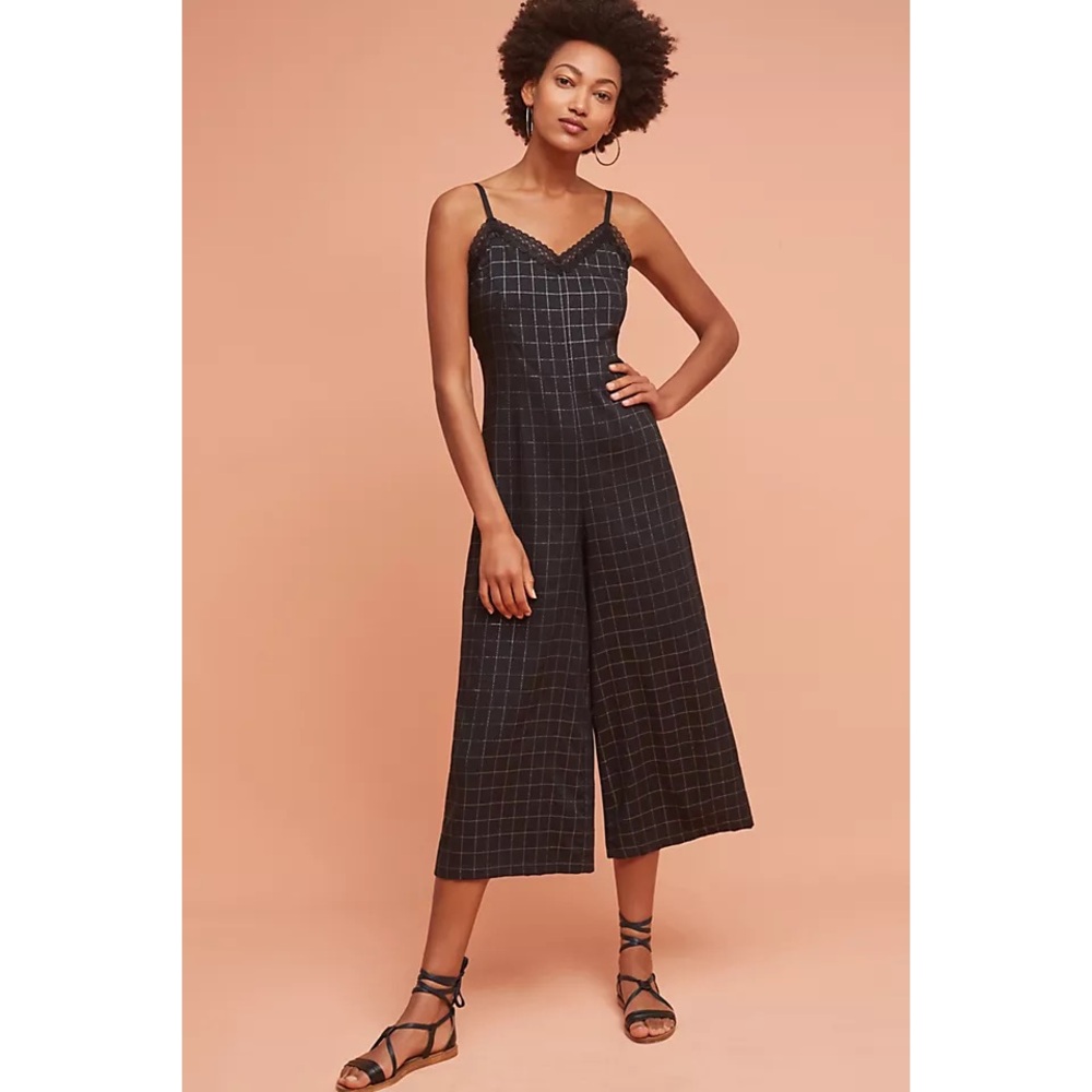 Anthropologie x Corey Lynn Calter Margo Grid Wide Leg Black & Gold Jumpsuit